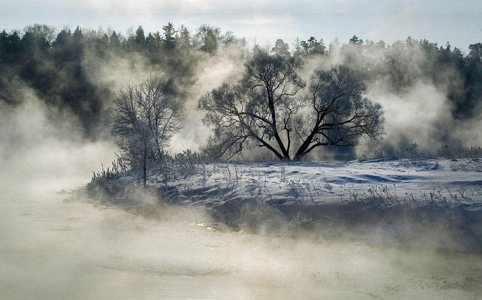 зима, снег, небо, река, туман, Maxim_Shamota