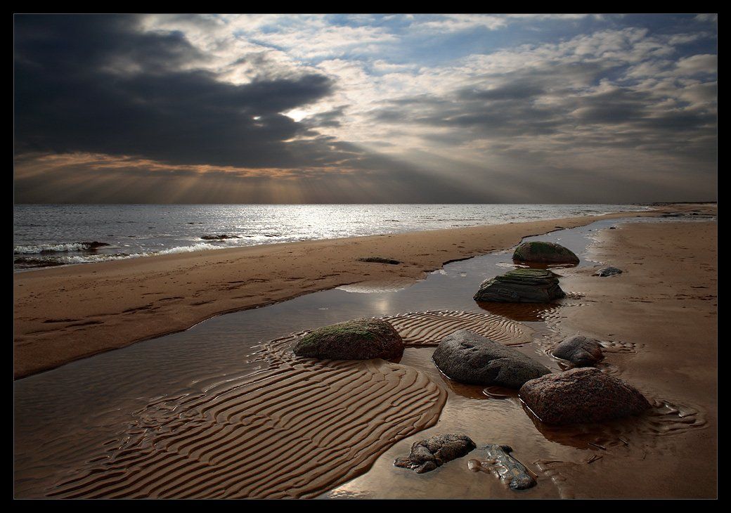камни, песок, море, свет, март, вечер, Karlis Keisters