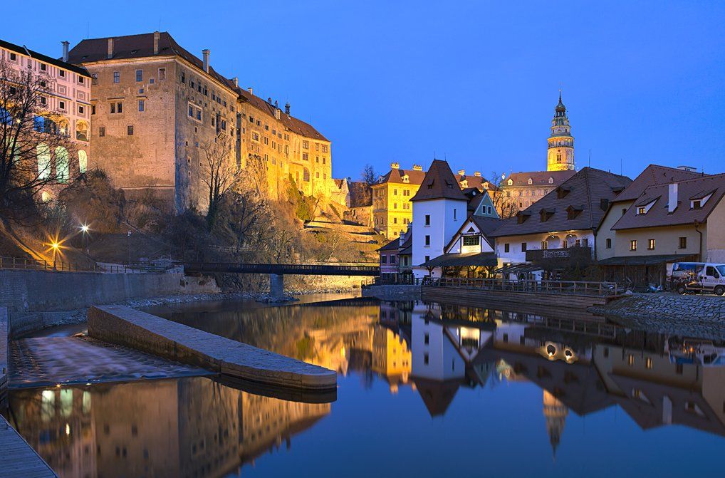 Ceskykrumlov, Влтава, Крумлов, Отражение, Сумерки, Чехия, Марченко Дмитрий