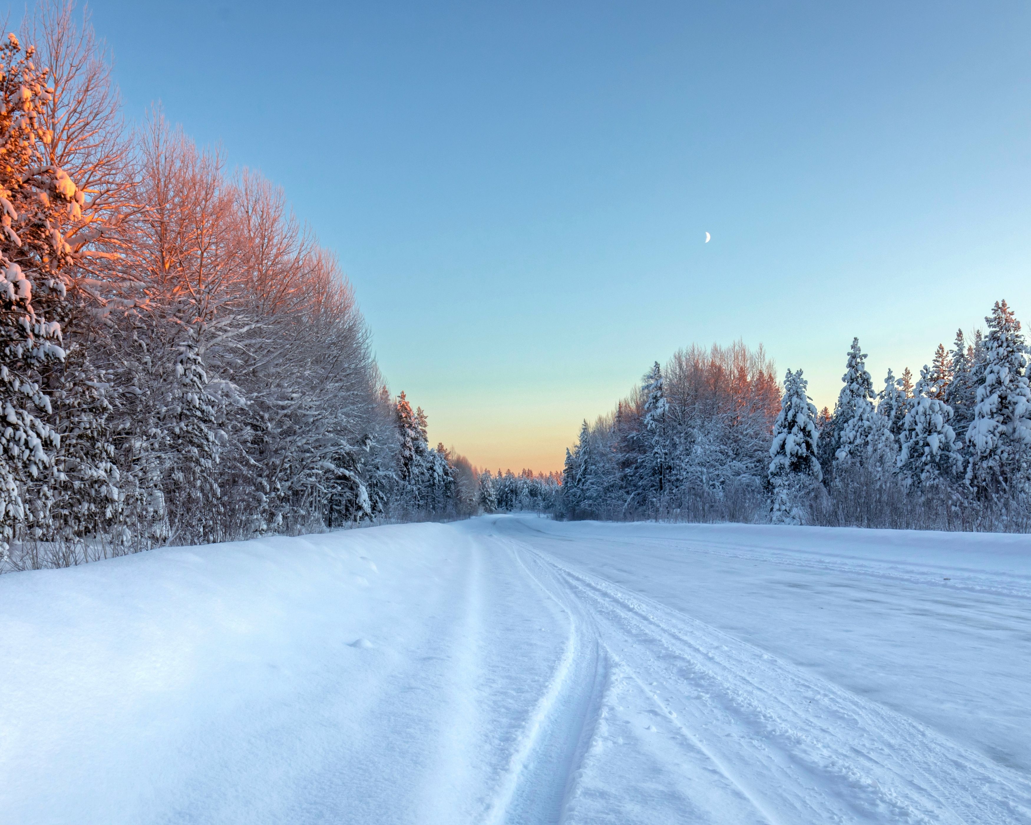 зима, вечер, мороз, дорога, поездка, лес, снег, закат, небо, север, природа, пейзаж, Титов Александр