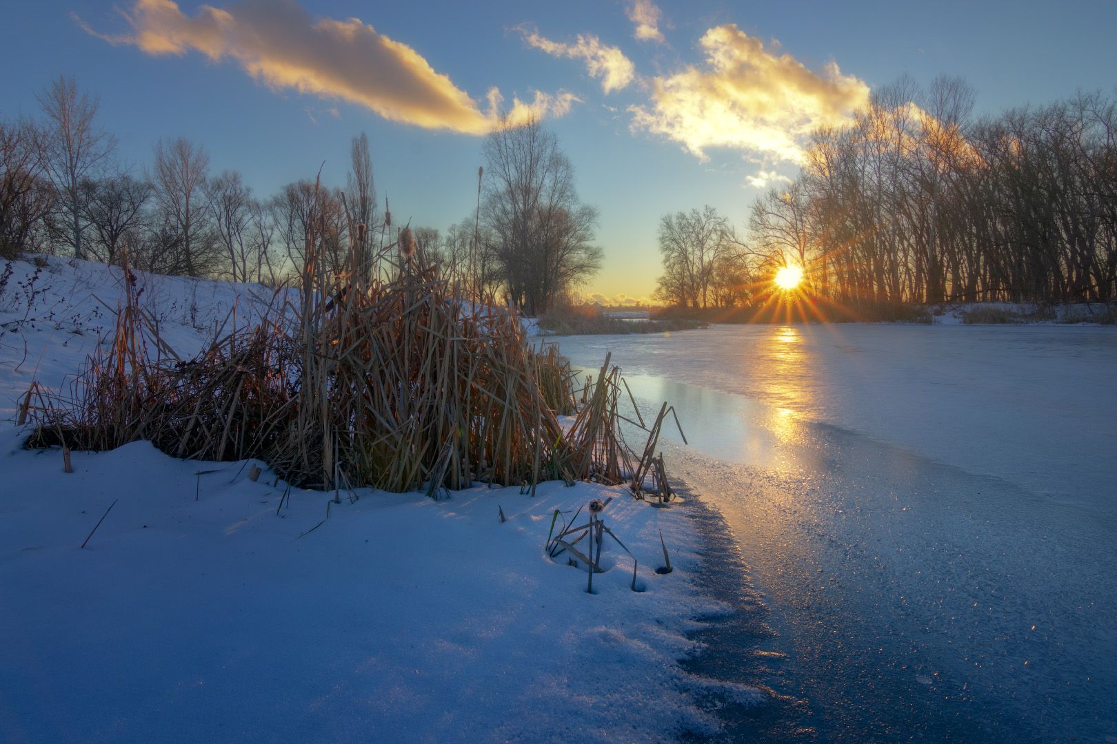 зима, закат, вечер, река, вечер, пейзаж, winter, sunset, evening, river, evening, landscape, Виктор Тулбанов