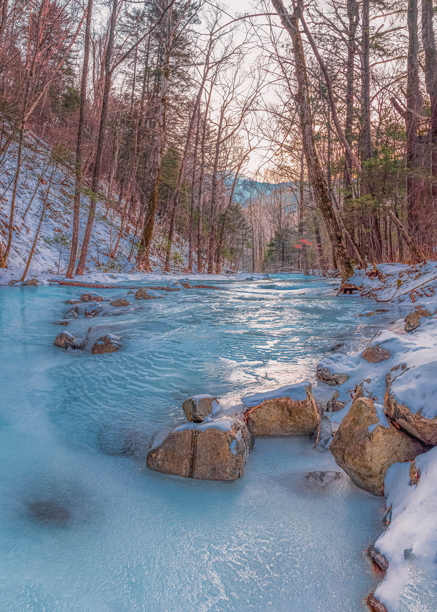 река, лёд, мороз, зима, горы, пейзаж, Константин Костин