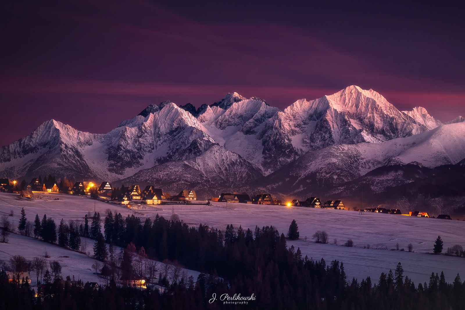 mountains, tatras, tatry, sunset, blue hour, contrasts, snow, winter, Jakub Perlikowski