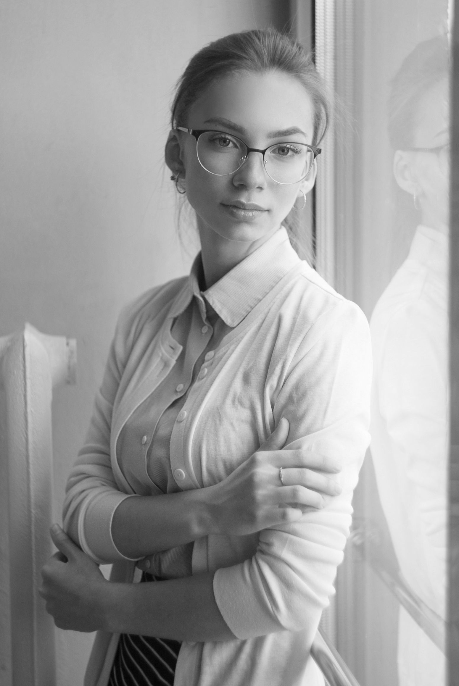красивая, девушка, очки, библиотека, Александр Зыков