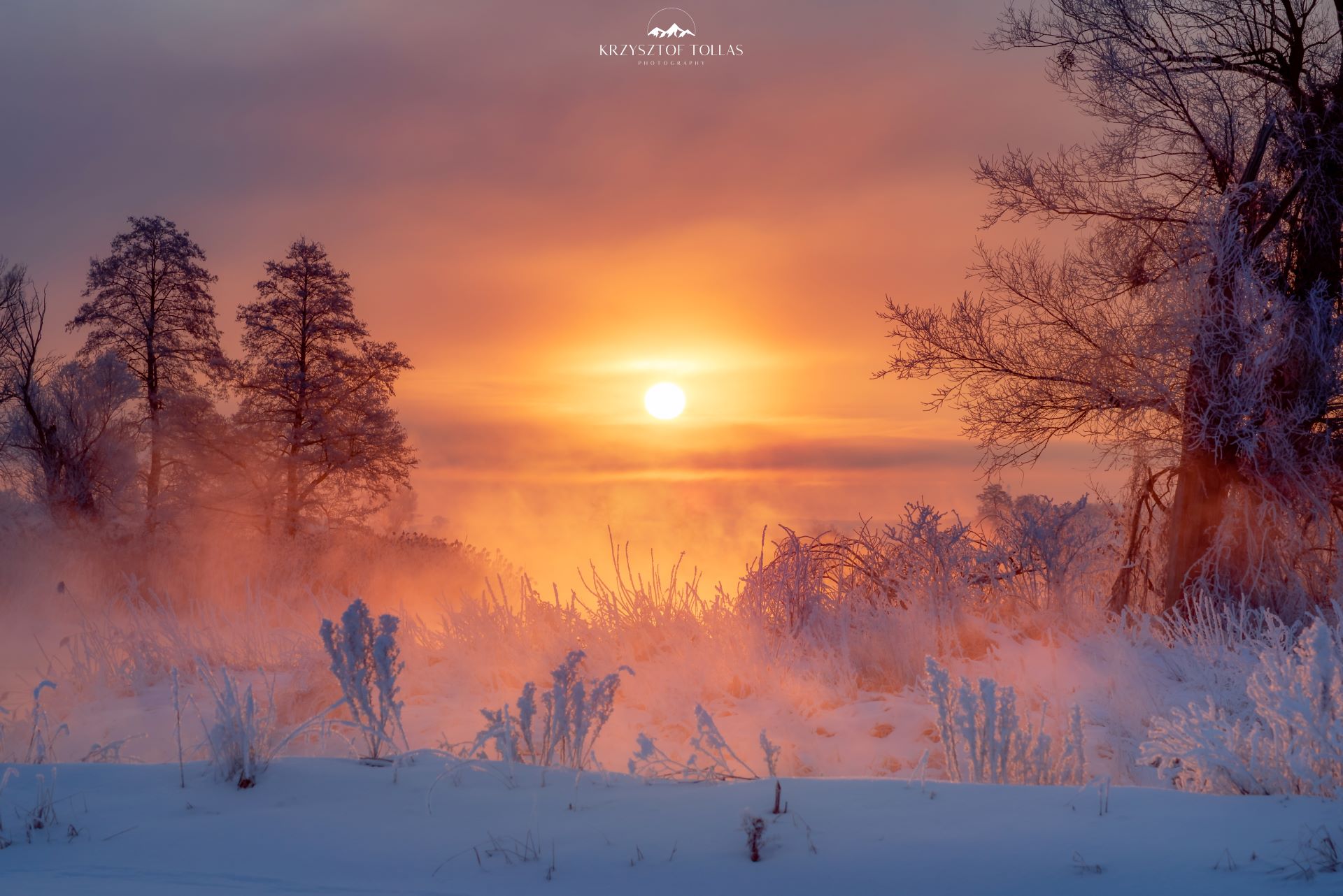 Winter 2021  snow  sunrise  frost  dawn  river  Gwda  landscape  nature  sun  sky  clouds  light  trees  nikon D750  atmosphere  longing  sad  memory, Krzysztof Tollas