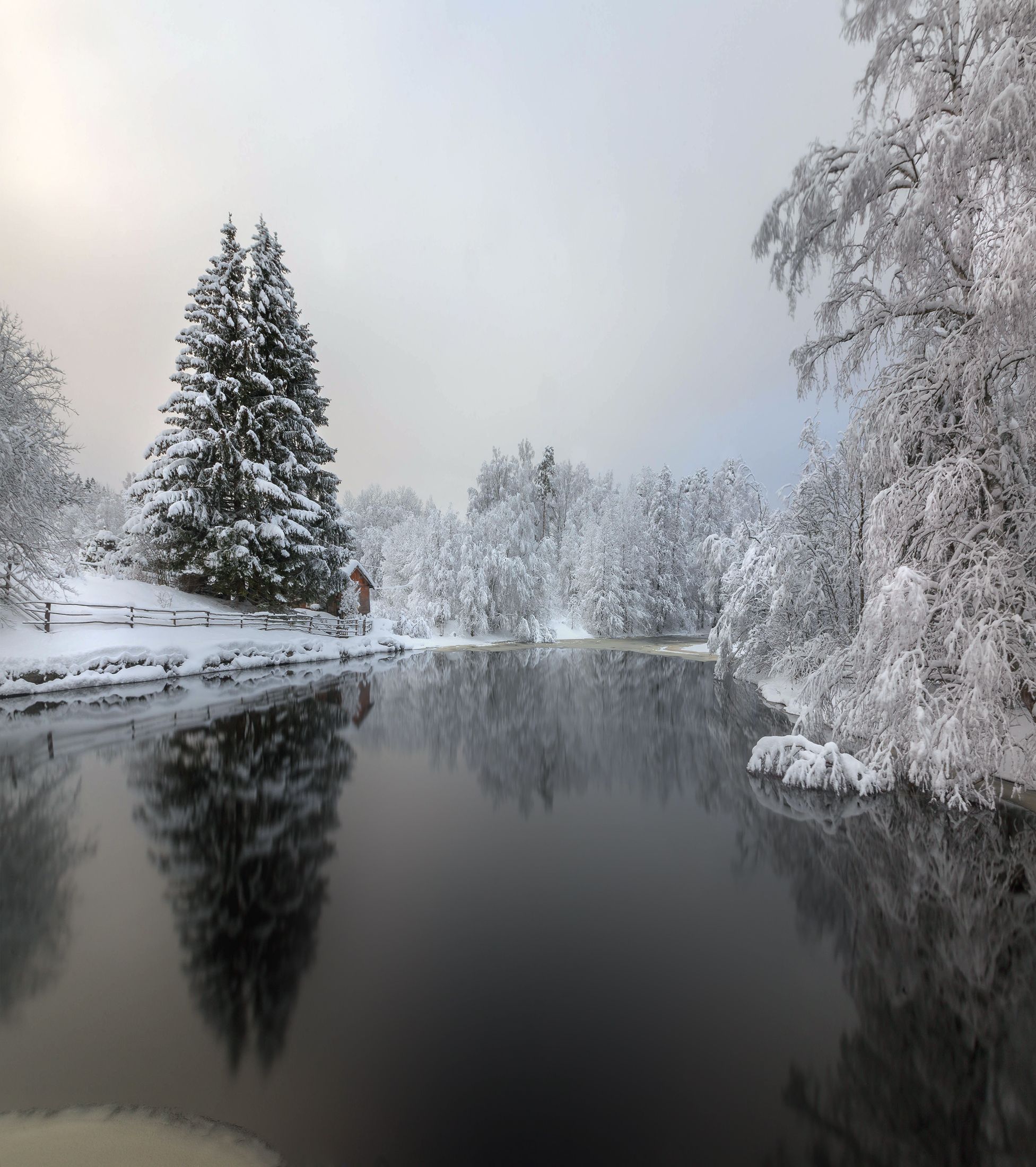 зима, река, отражение, ленинградская область, снег, карелия, пейзаж, Павел Ващенков