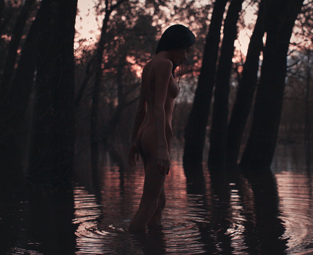 Dawn, Girl, Morning, Nude, River, Sunrise, Trees, Water, Роман Филиппов