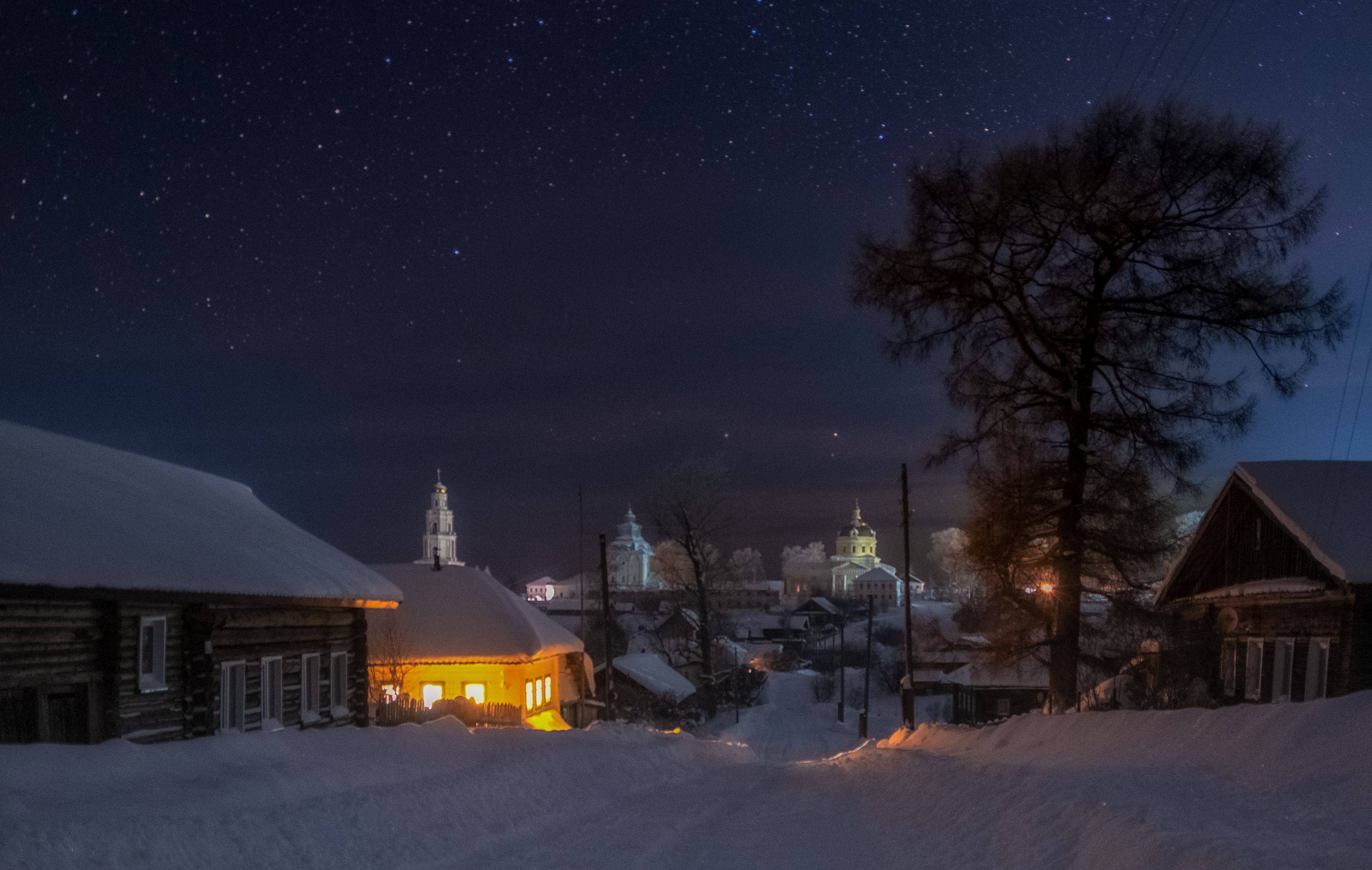 ночь, звезды, глубинка, село, пейзаж, Андрей Малыгин