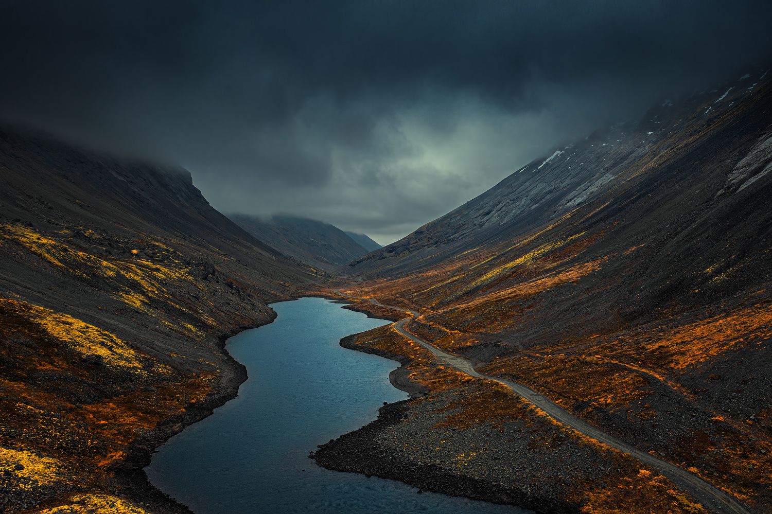landscape, autumn, mountains, russia, dark sky, Elena Gureva