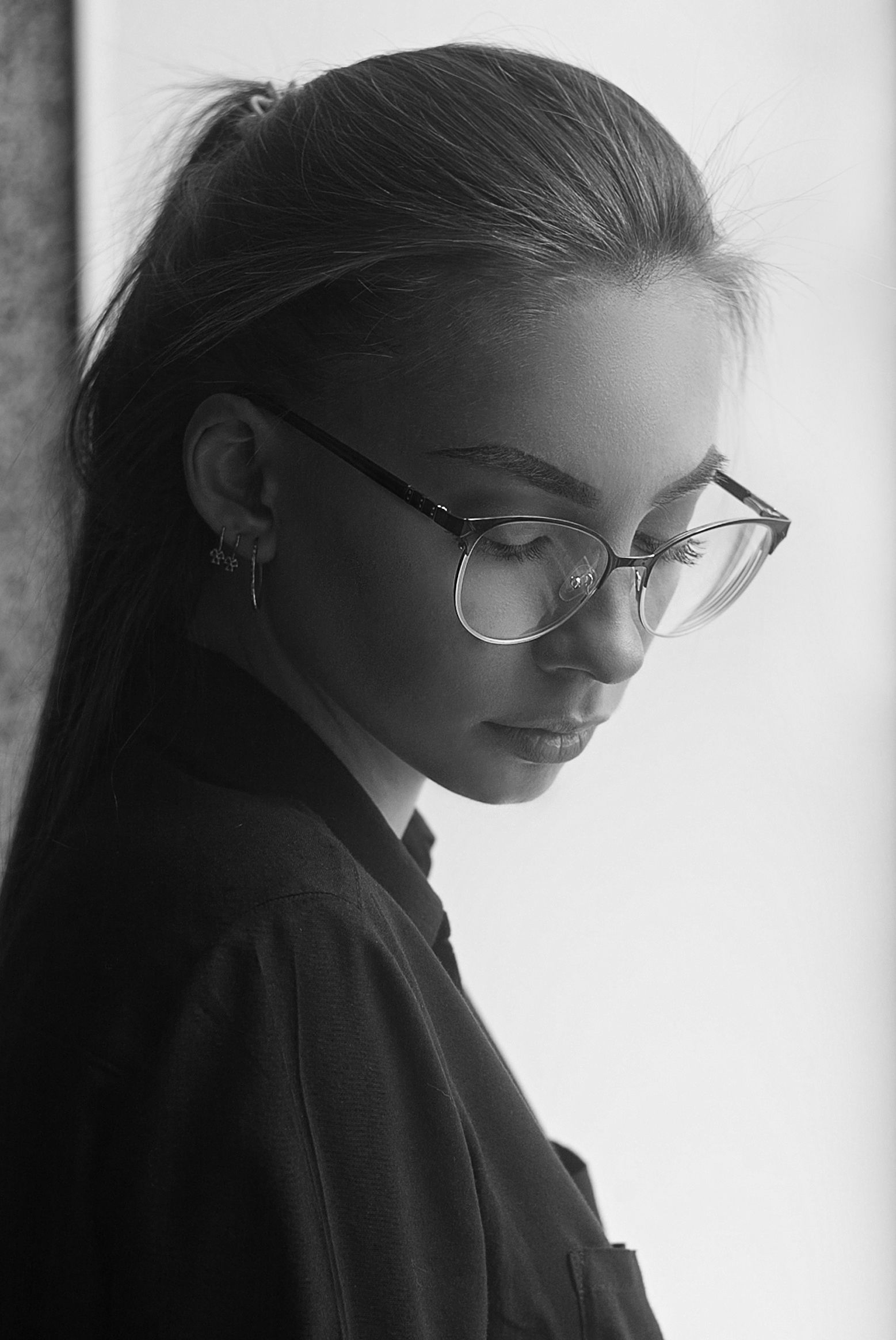 красивая, девушка, чёрно-белое, очки, Александр Зыков