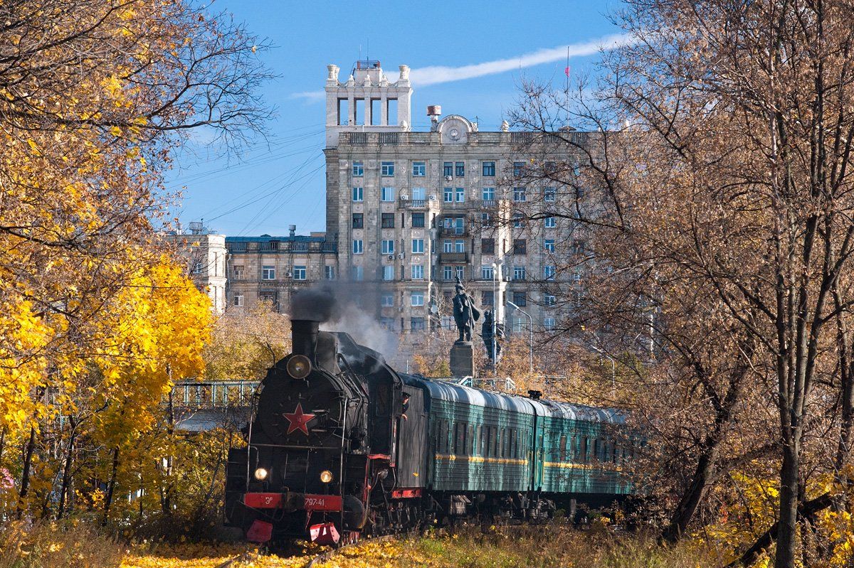 Железная дорога, Осень, Паровоз, Поезд, Рельсы, Ретропоезд, Ржд, Эр 797-41, Михаил Глаголев