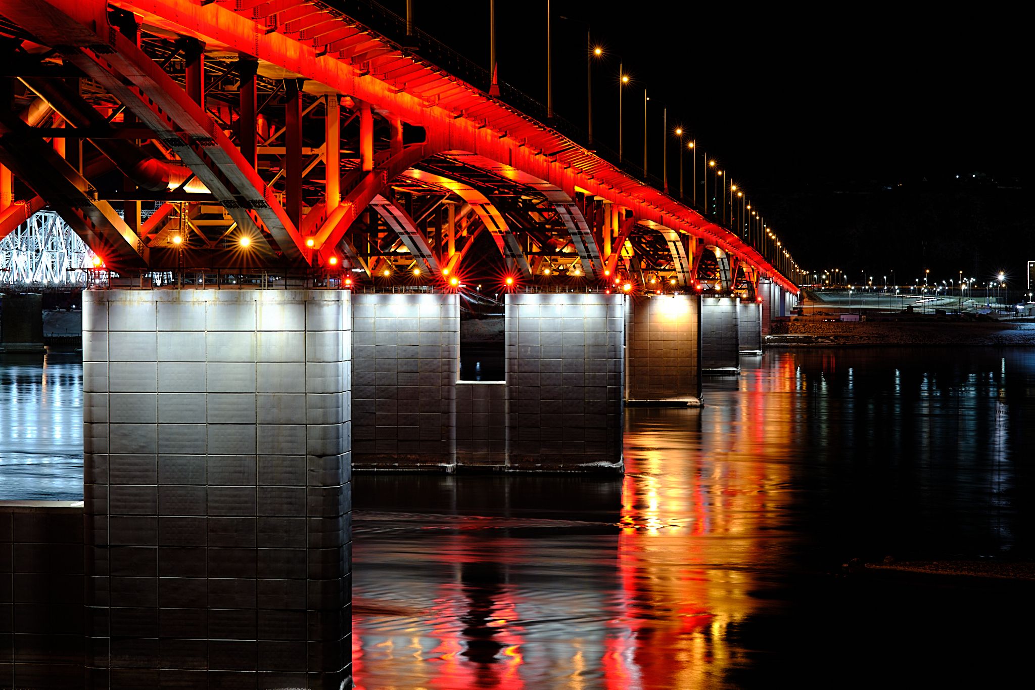 мост, ночной город, подсветка, Алексей Багурский