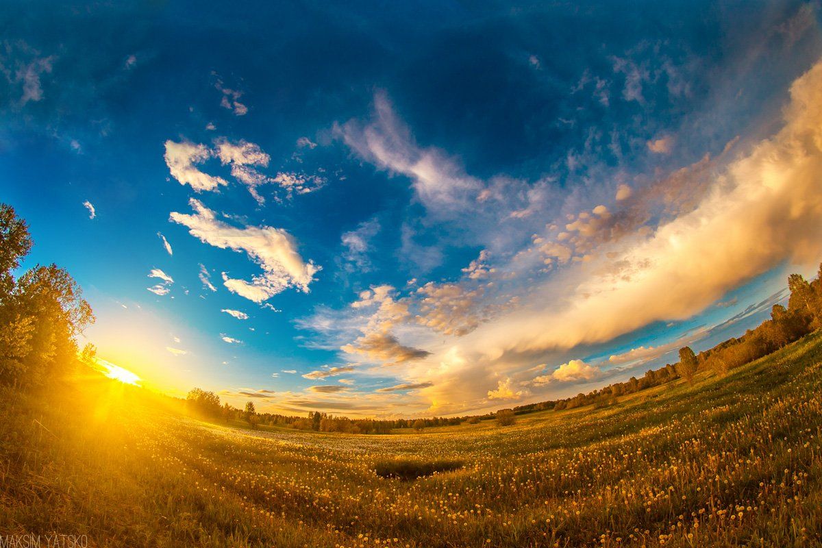 Decline, Fisheye, Gold, Landscape, Nature, Summer, Sun, Закат, Прокопьевск, Максим Яцко