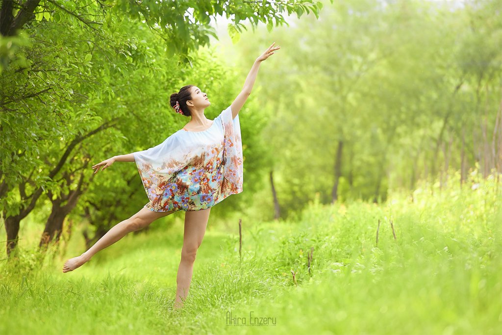 Ballerina, Ballet, Green, Nature, Woods, Enzeru Akira