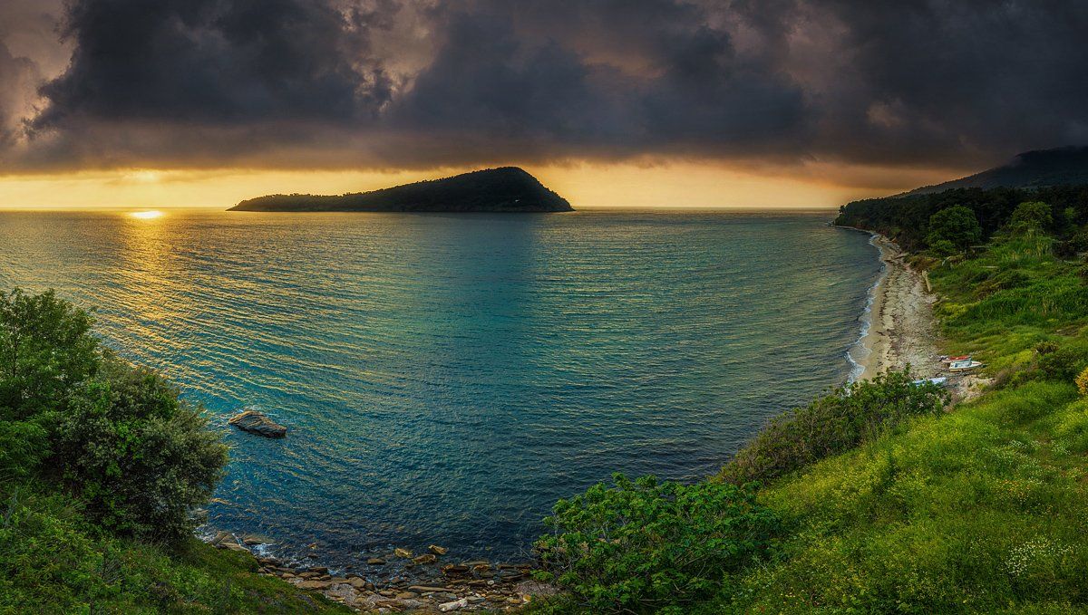 amazing, bay, clouds, greece, green, island, paradise, sea, sunrise, thassos,kinira, Philip Peynerdjiev