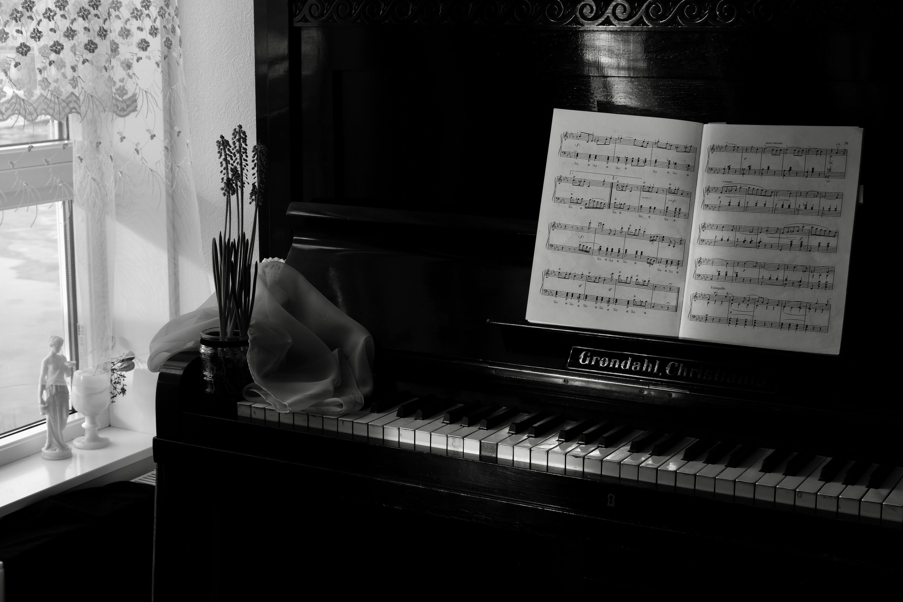 Black & White, still life, piano, old, plant, light, shadow, music, mood, memories, window, , Svetlana Povarova Ree