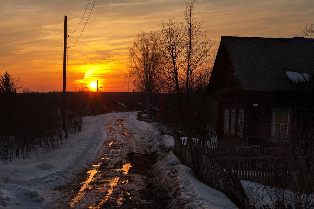 закат, вечер, апрель, весна, деревня, Сергей Сотников