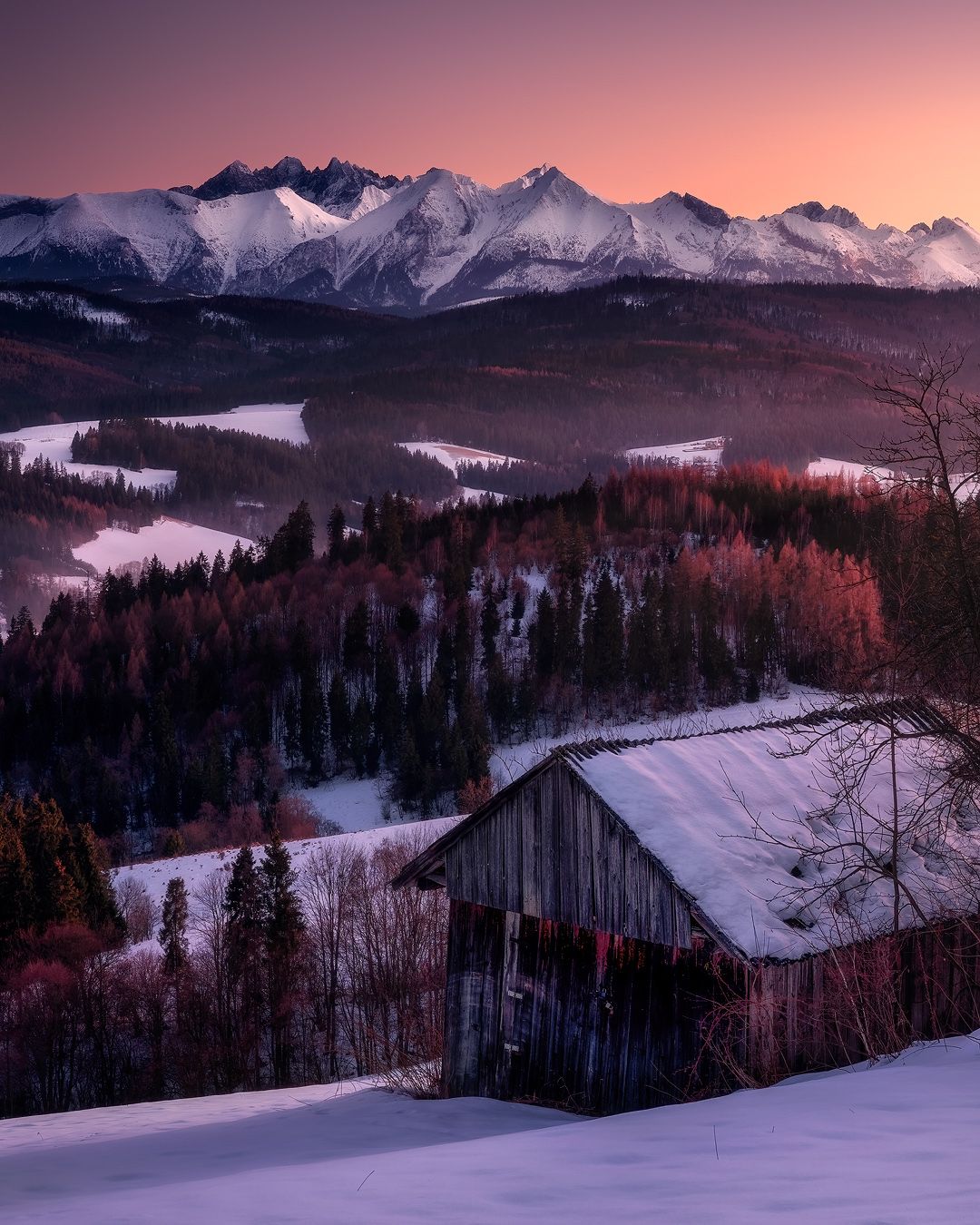 mountains, tatras, tatry, sunset, blue hour, contrasts, snow, winter, Jakub Perlikowski