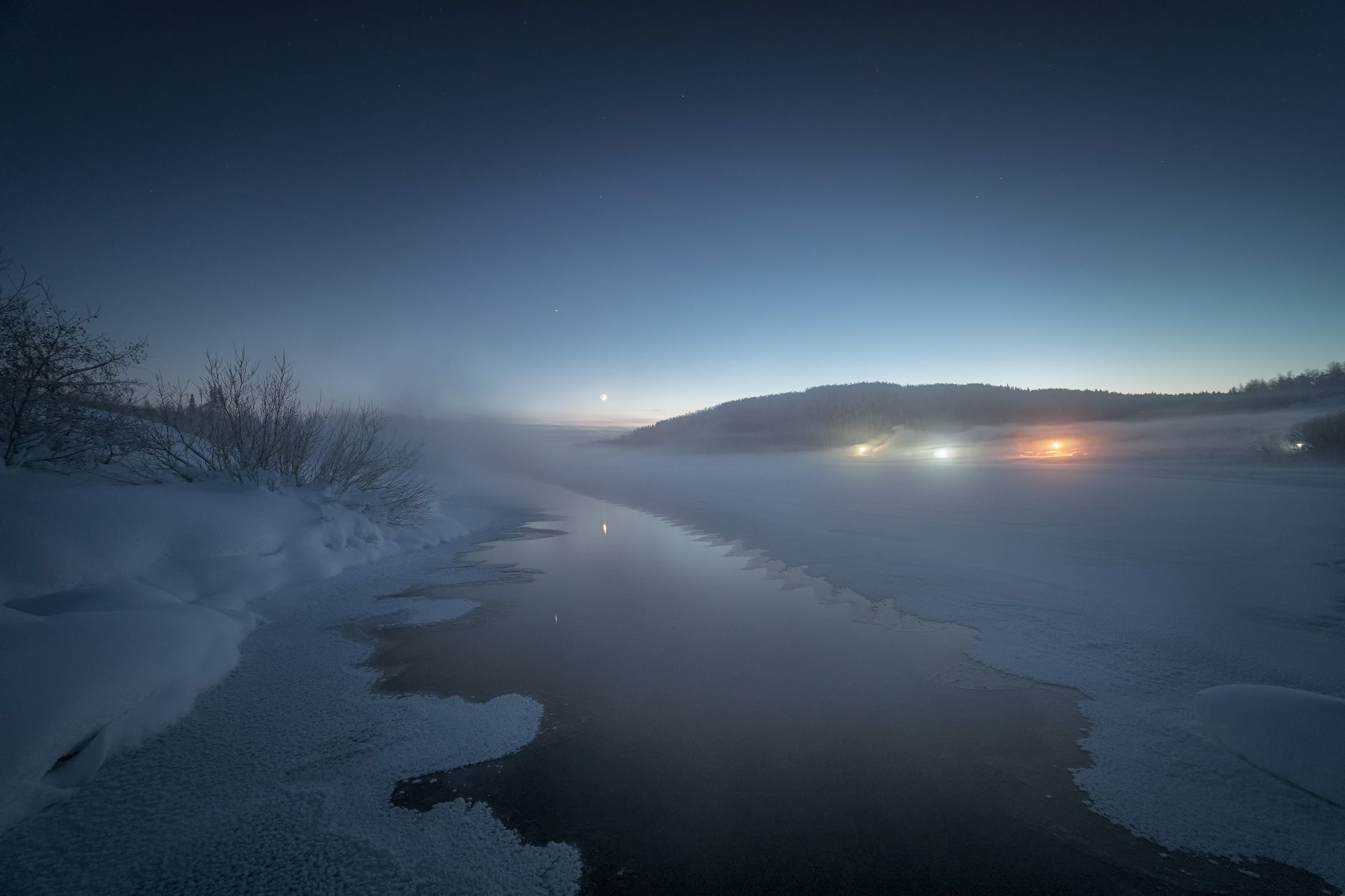 зима, вишера, река, лед, снег, мороз, туман, ночь, холод, пермь, красновишерск, Чиж Андрей