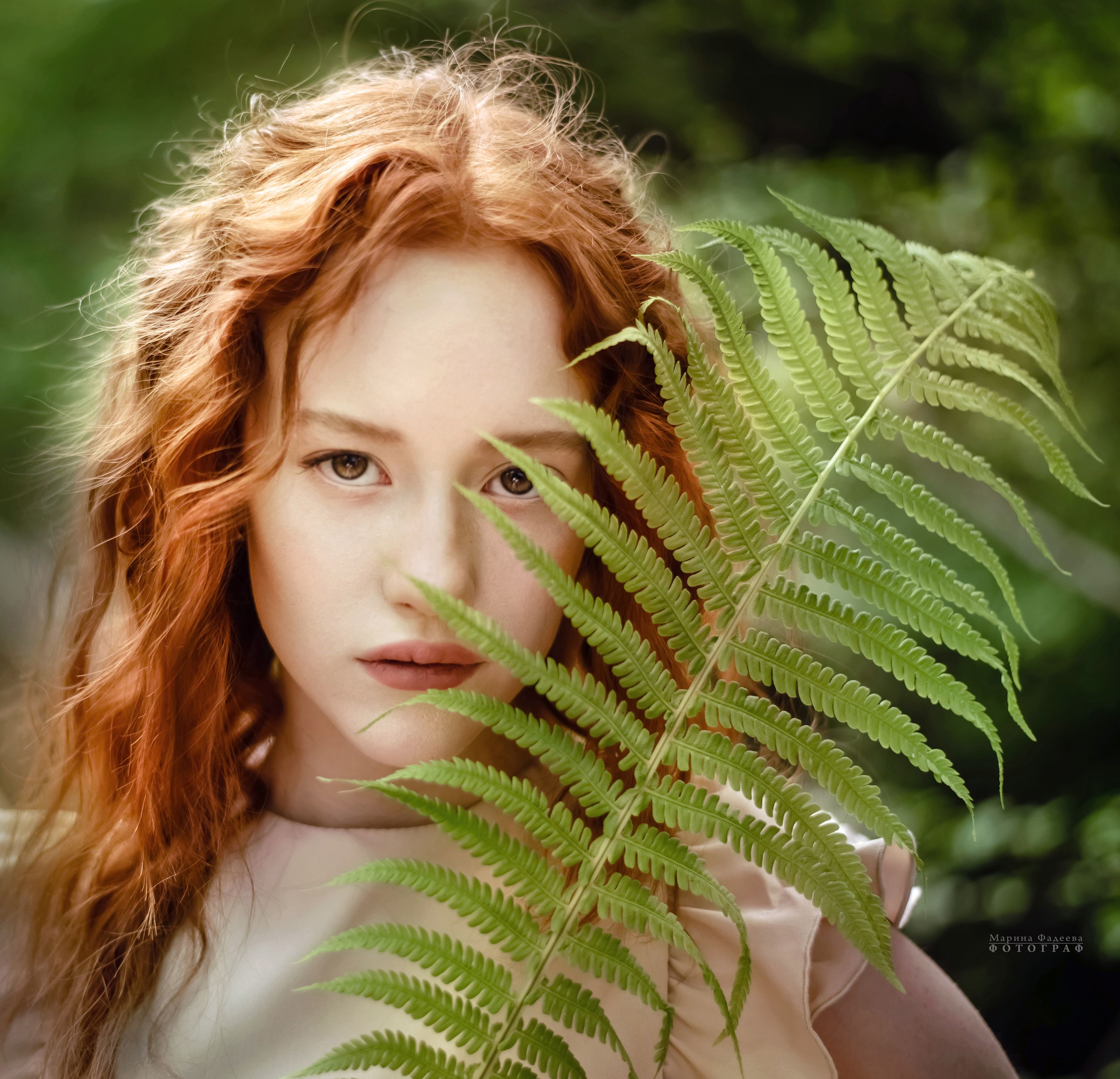 портрет, природа, папоротник, девушка, рыжие волосы, Марина Фадеева