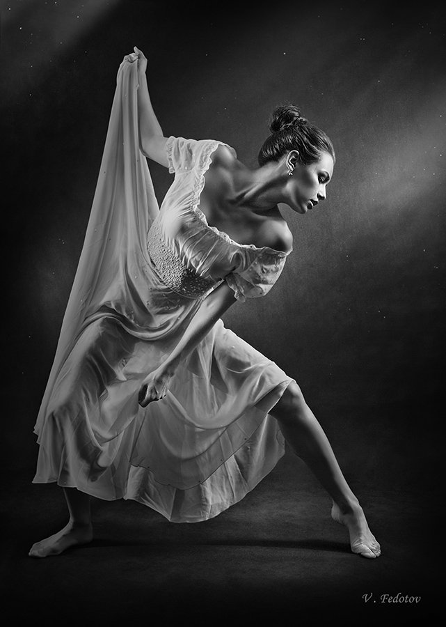 Black and white, Балерина, Белое платье, Танец, Танцовщица, Федотов Вадим(Vadius)