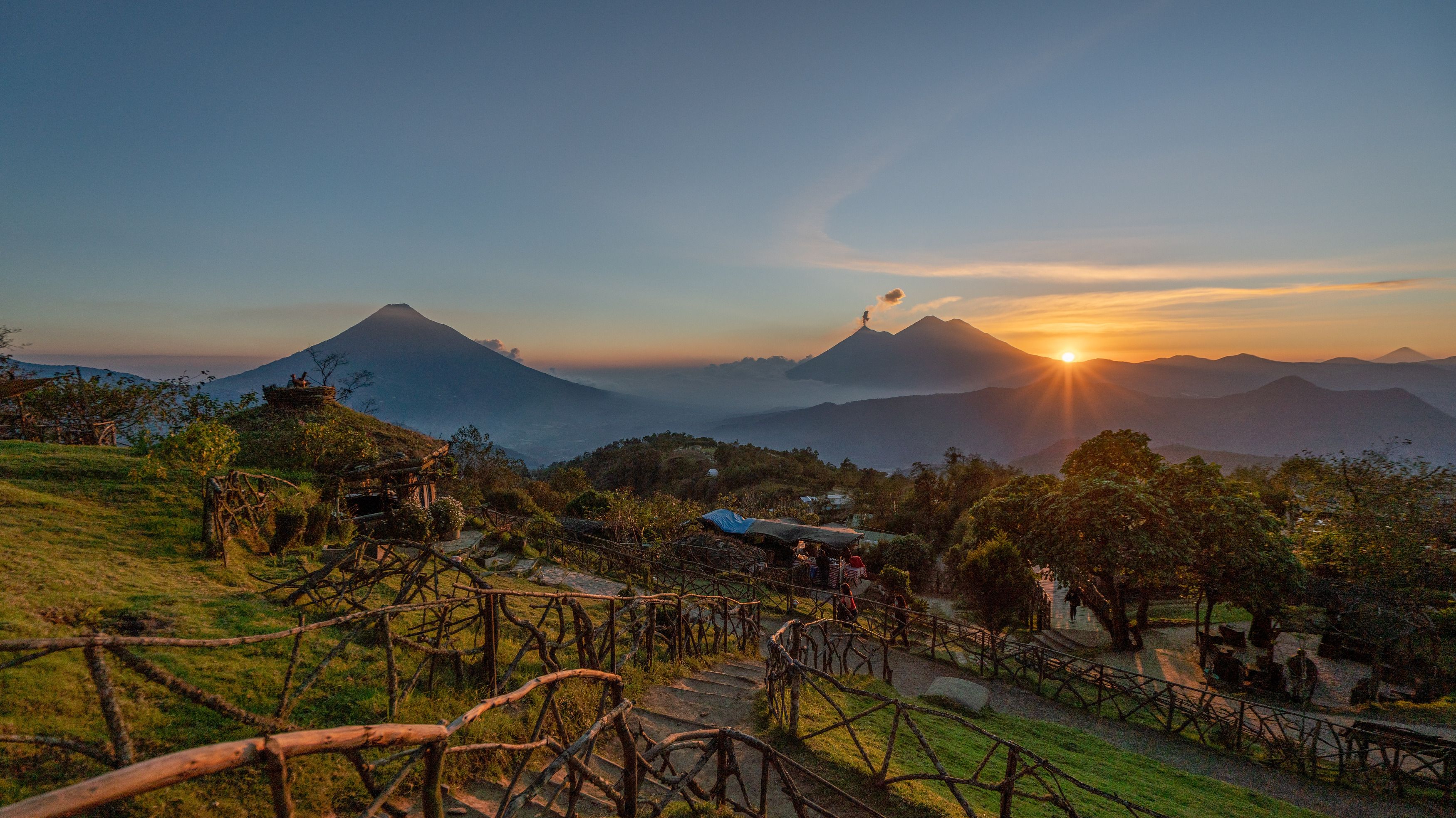 landscape, nature, sky, volcanoes, sun, sunset, guatemala, mountain, travel, Roberto Destarac