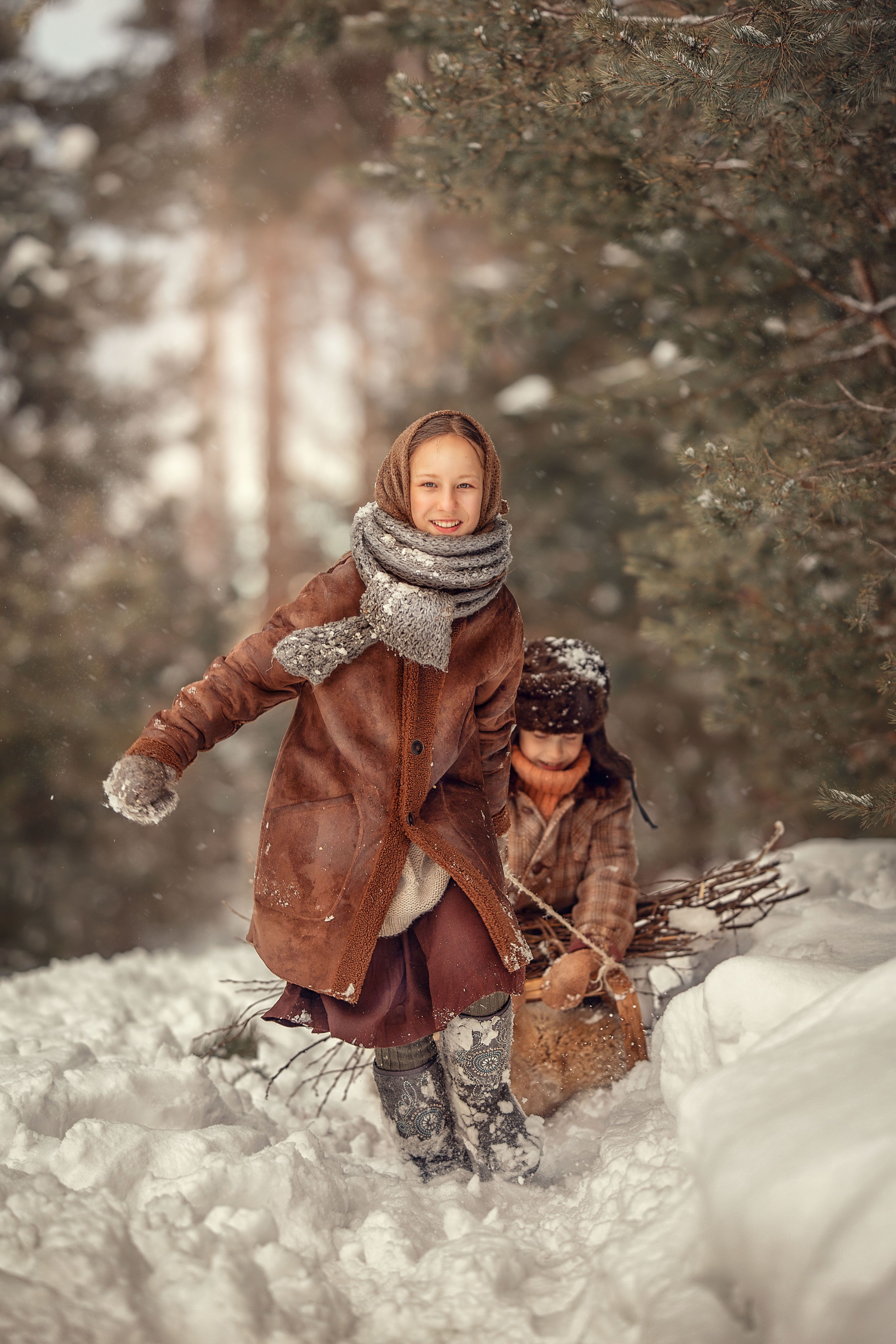дети, детская фотография, зима, деревенский стиль, деревенские дети, Елена Чернигина