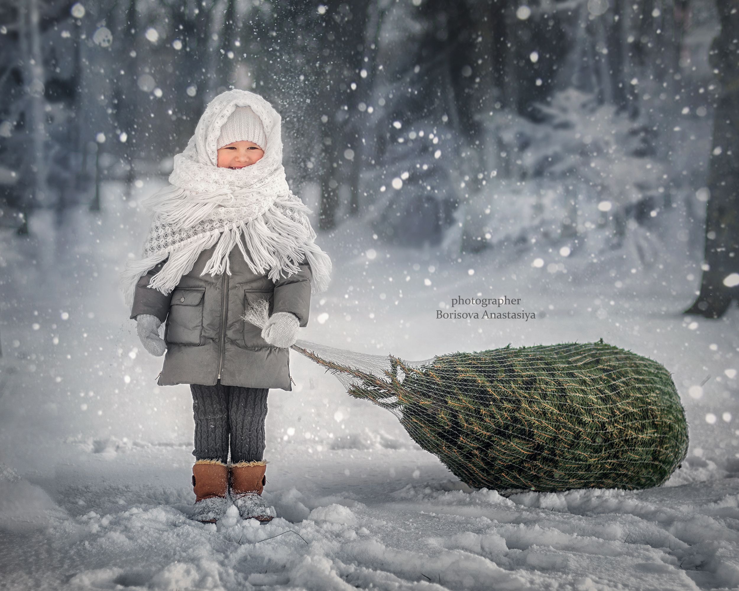 дети детский портрет рождество новый год подарок винтаж сказка ребенок девочка ёлка, Борисова Анастасия