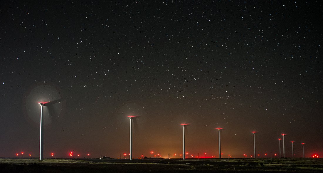 amazing, night sky, stars, wind turbines, Philip Peynerdjiev