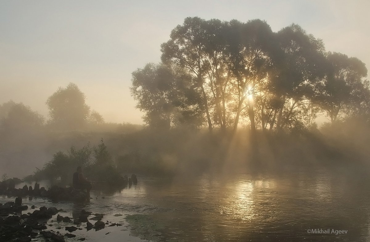 река, упа, утро, рассвет, рыбак, першино, Михаил Агеев