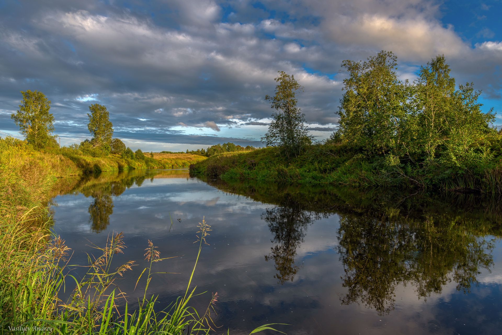 река, небо, облака, ленинградская область, река оредеж, Andrey Vasilyev