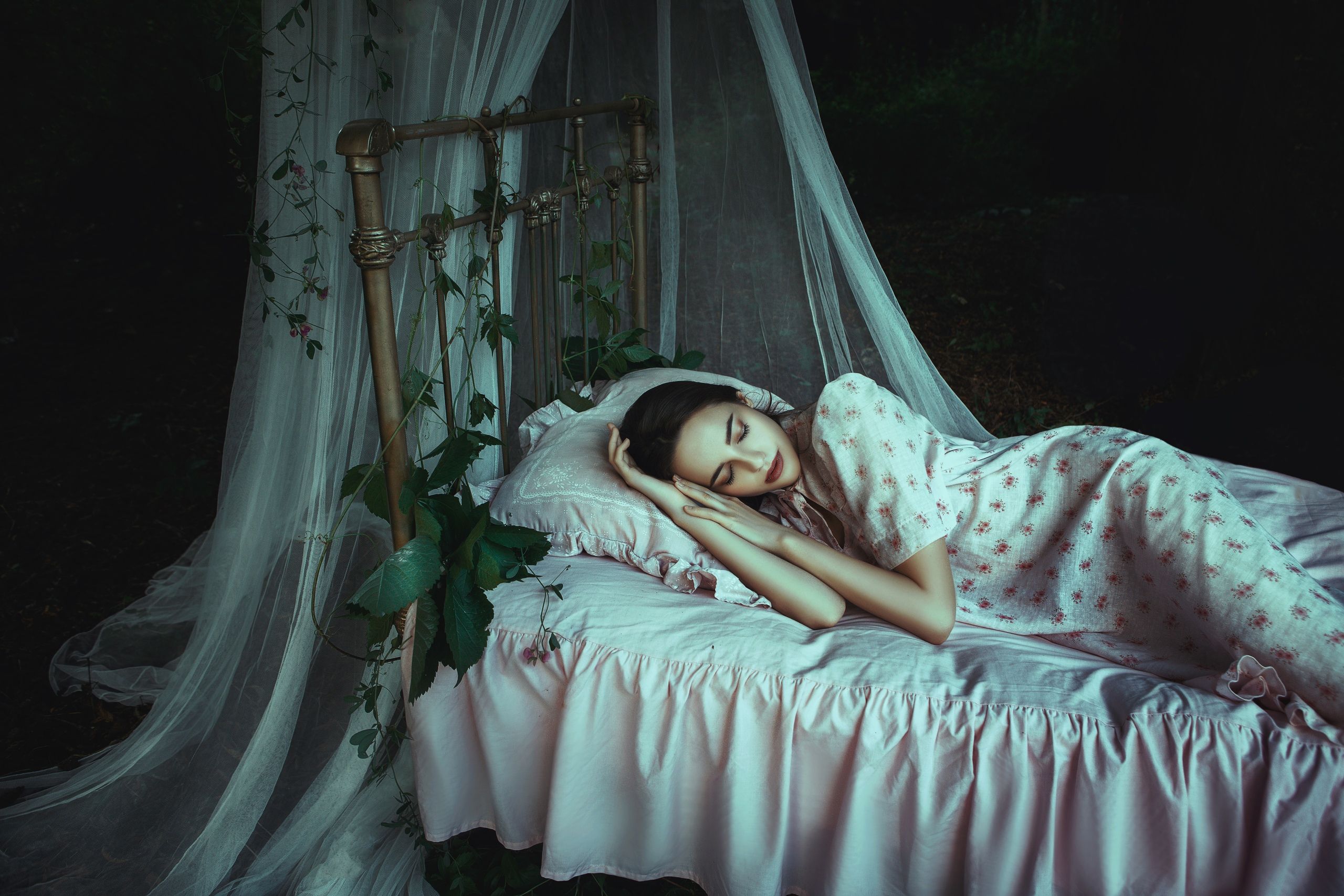 dream, bed, bedroom, forest, nature, dreams, girl, night dream, teleportation, fairy, fairytale, fine art, art, , Катерина Клио