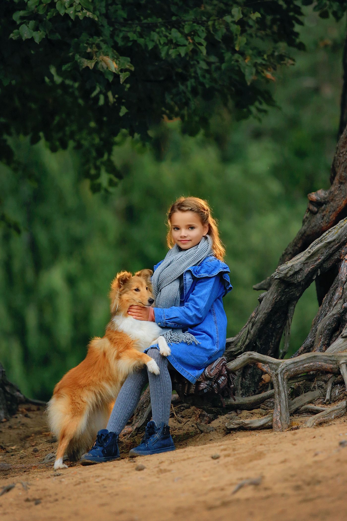 девочка, собака, дерево, Elena Podchishchaeva