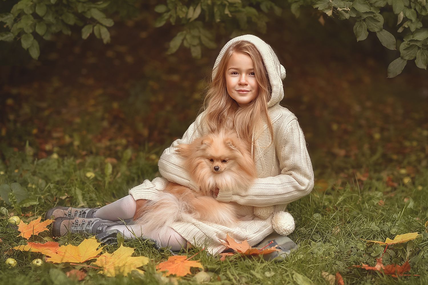 прогулка, детская фотография, постановочное, осень, с животными, пёсель, дети, тепло, Светлана Леонова
