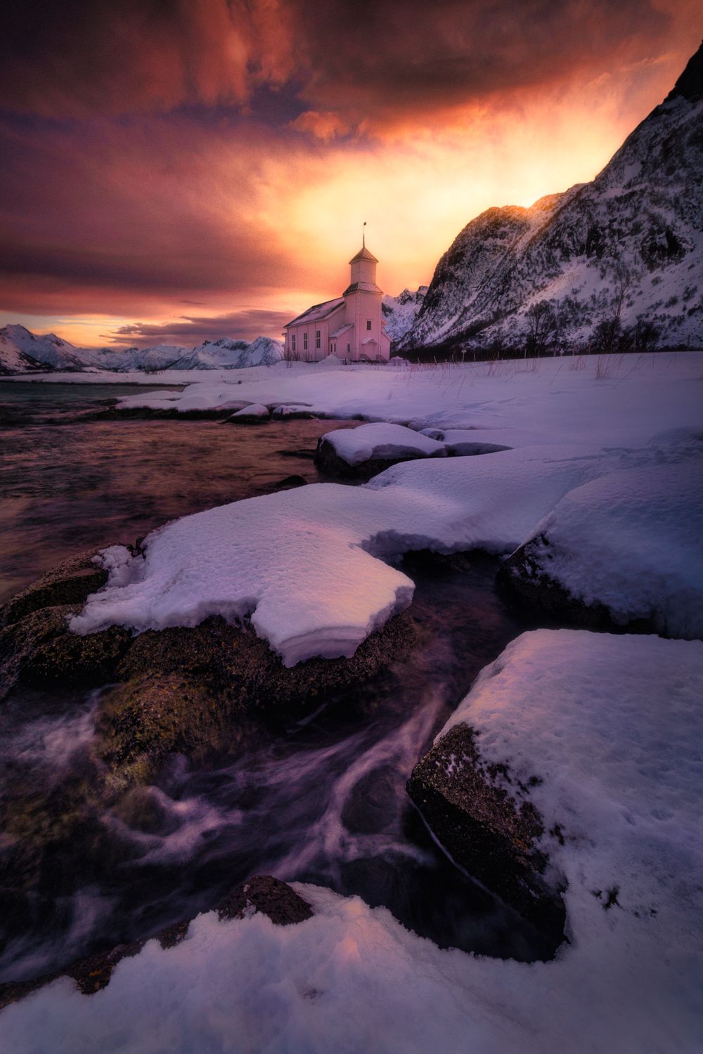 Arctics, Norway, church, winter, violet, sky, drama, sunset, Michael Zehnpfennig