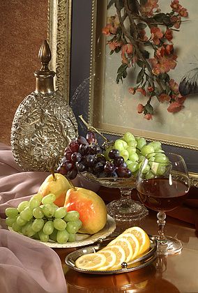 виноград, лимон, груши, вино, картина, натюрморт, Бекетова Ольга