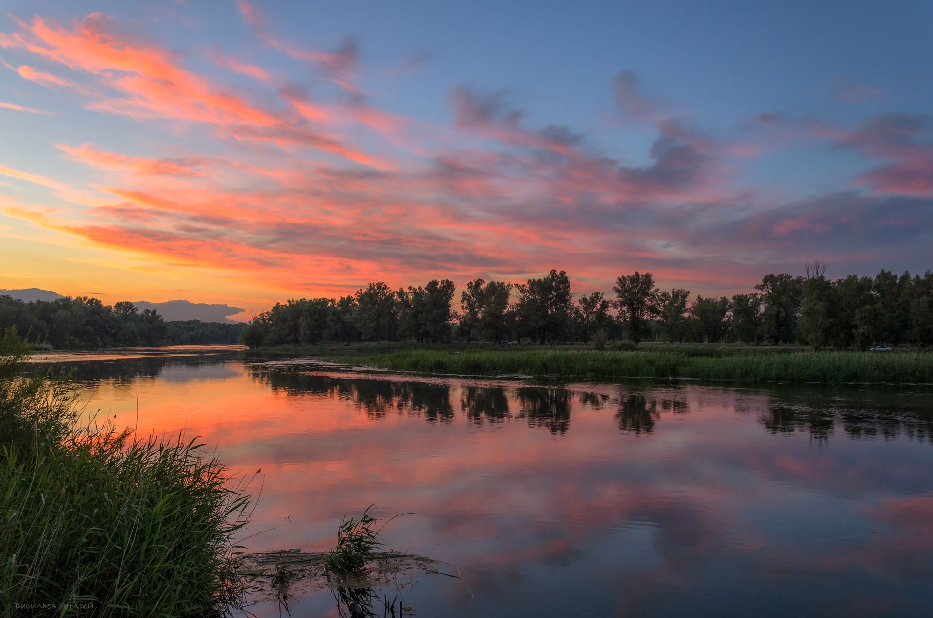река, вечер, закат, небо, лето, орск, река урал, Vasilyev Andrey