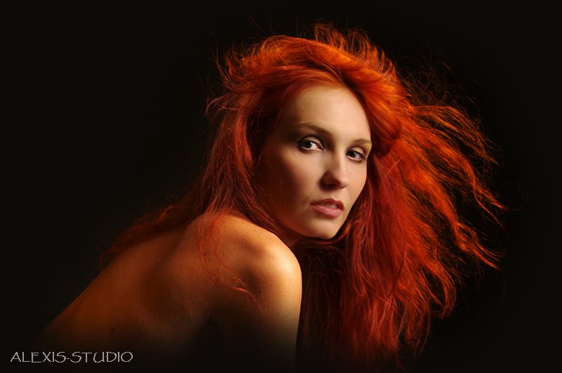 fire, girl, огонь, девушка, рыжая, волосы, alexis-studio.com, Alexiss