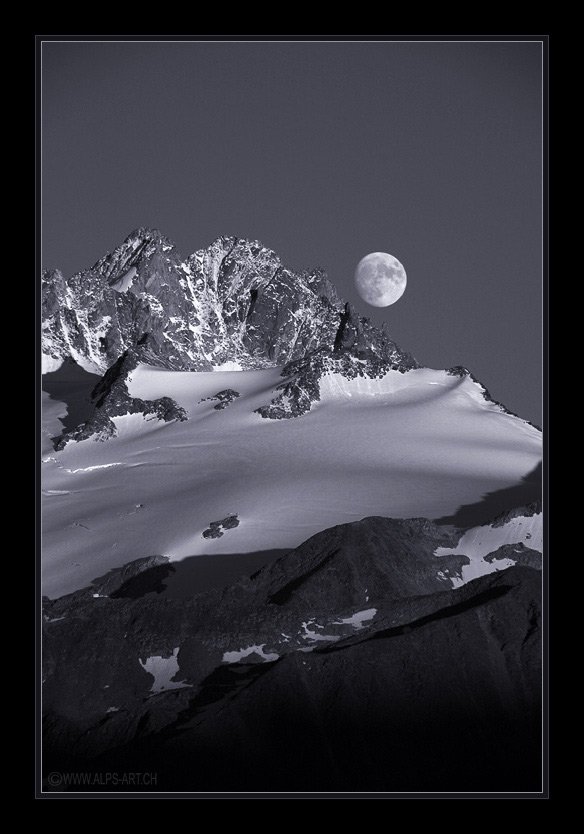альпы, горы, вершины, луна, Forest Elf