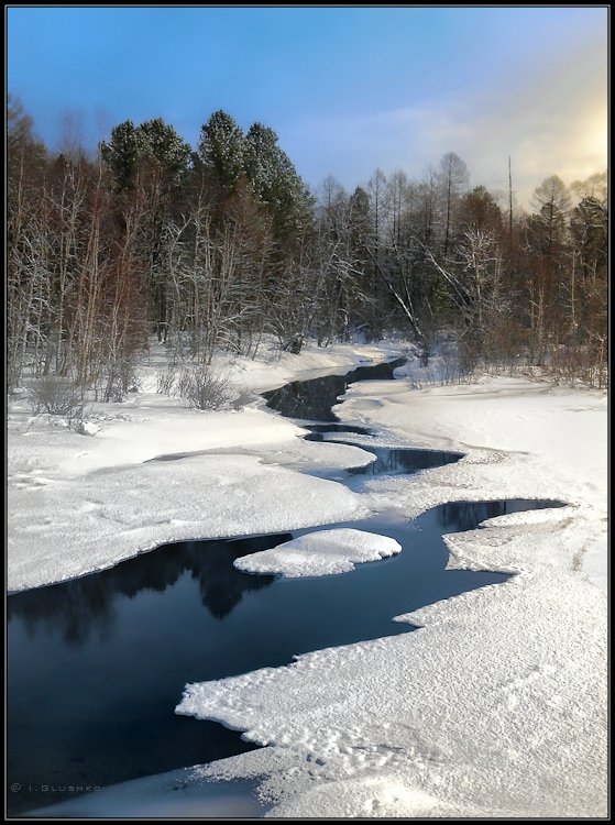 река, снег, зима, байкал, бурятия, Игорь Глушко
