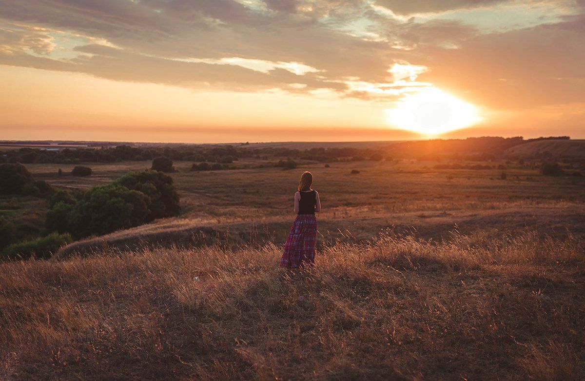 landscape, sunset, девушка, закат, пейзаж, Максим Костин