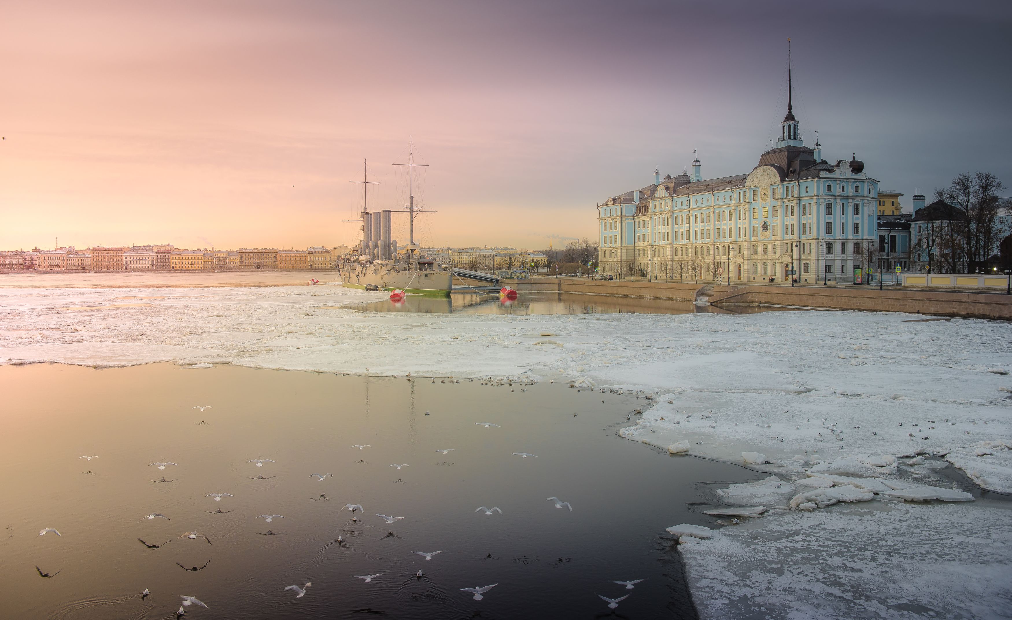 рассвет, закат, городской пейзаж, аврора, петербург, лед на реке, весна, Ekaterina Khlebnikova