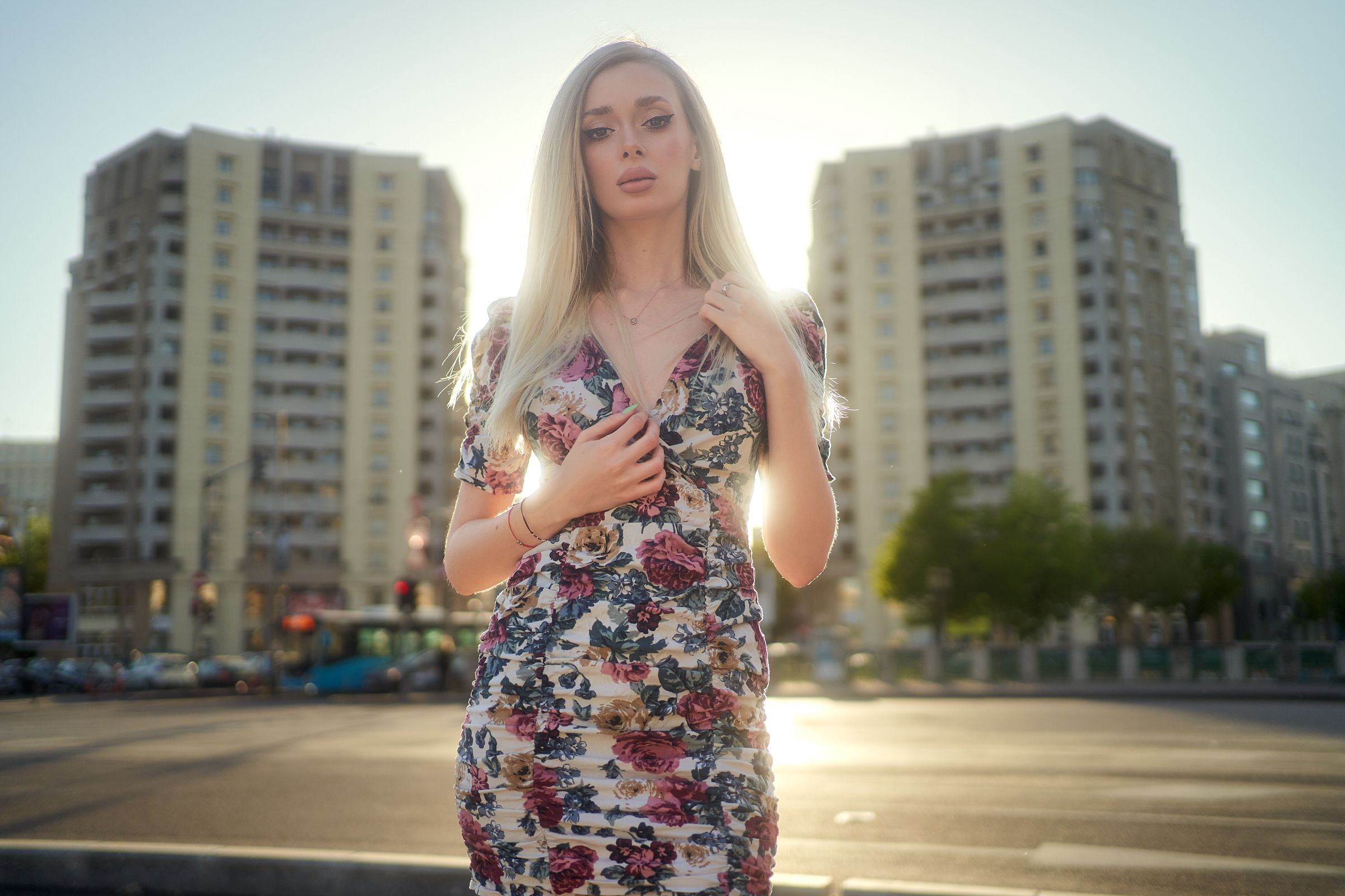 blonde, posing, natural light, outdoor, 35mm, bokeh, sensual, color, sony, daylight, composition, Andrei Marginean