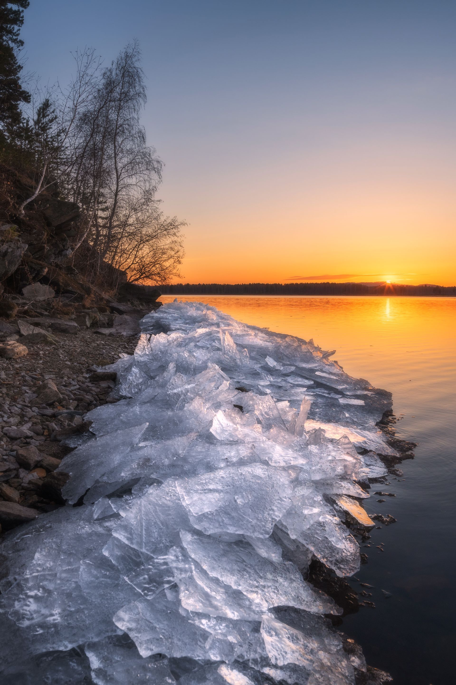 весна, озеро, лед, закат, пейзаж, Евгений Гецев