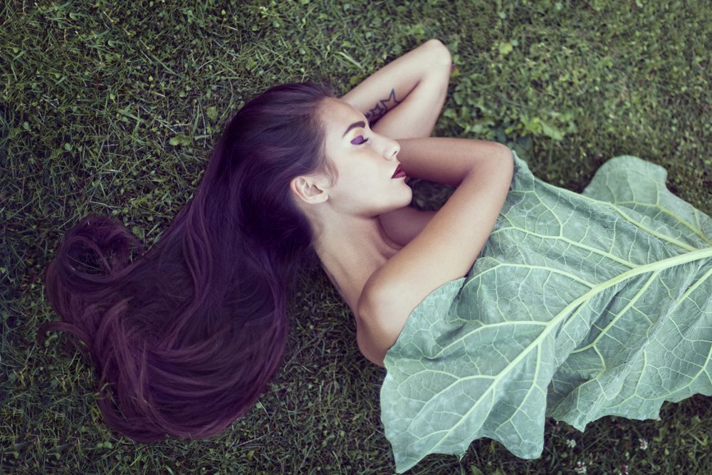 Dream, Girl, Grass, Green, Hair, Leaves, Light, Nature, Snail, Woman, Marina Chebanova