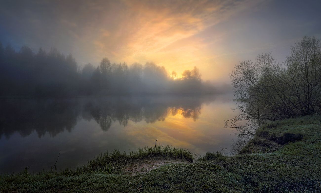 весна, рассвет, река, утро, туман, Нижегородская область, Керженец, Александр Бархатов
