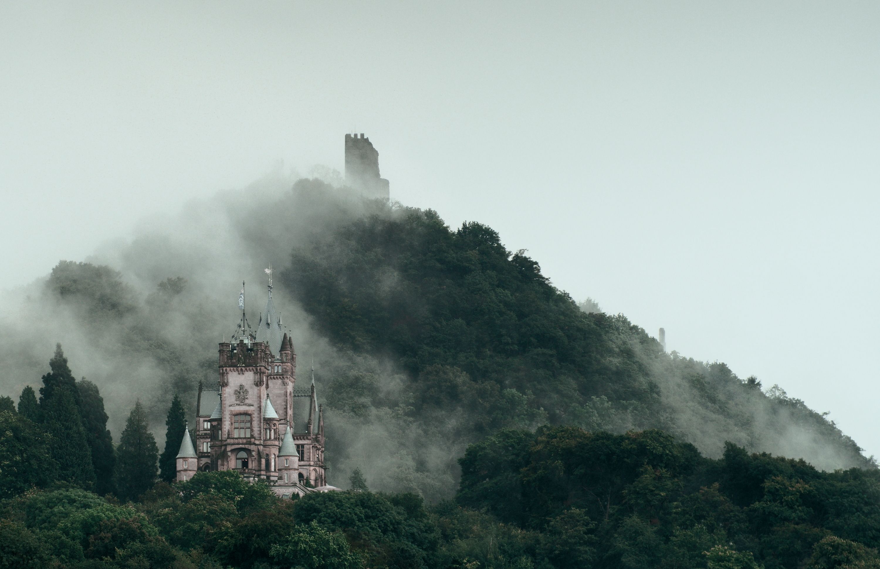 castle, landscape, fog, morning, sunrise, Владимир Кетов
