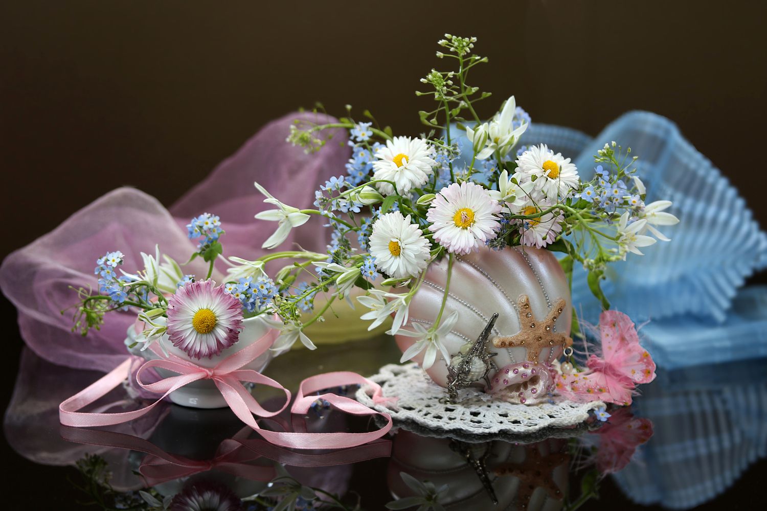 букет, цветы, маргаритки, незабудки, ваза, Шруб (Беляева) Татьяна