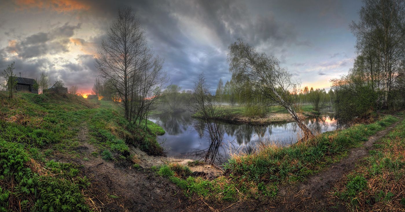 панорама весна река деревня май, Александр Бархатов