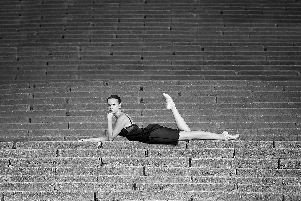 Ballerina, Ballet, Black & white, Portrait, Stairs, Enzeru Akira